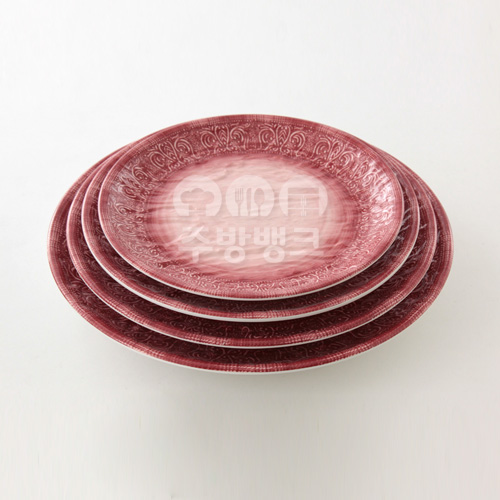 아시안푸드 원형 접시 빨강